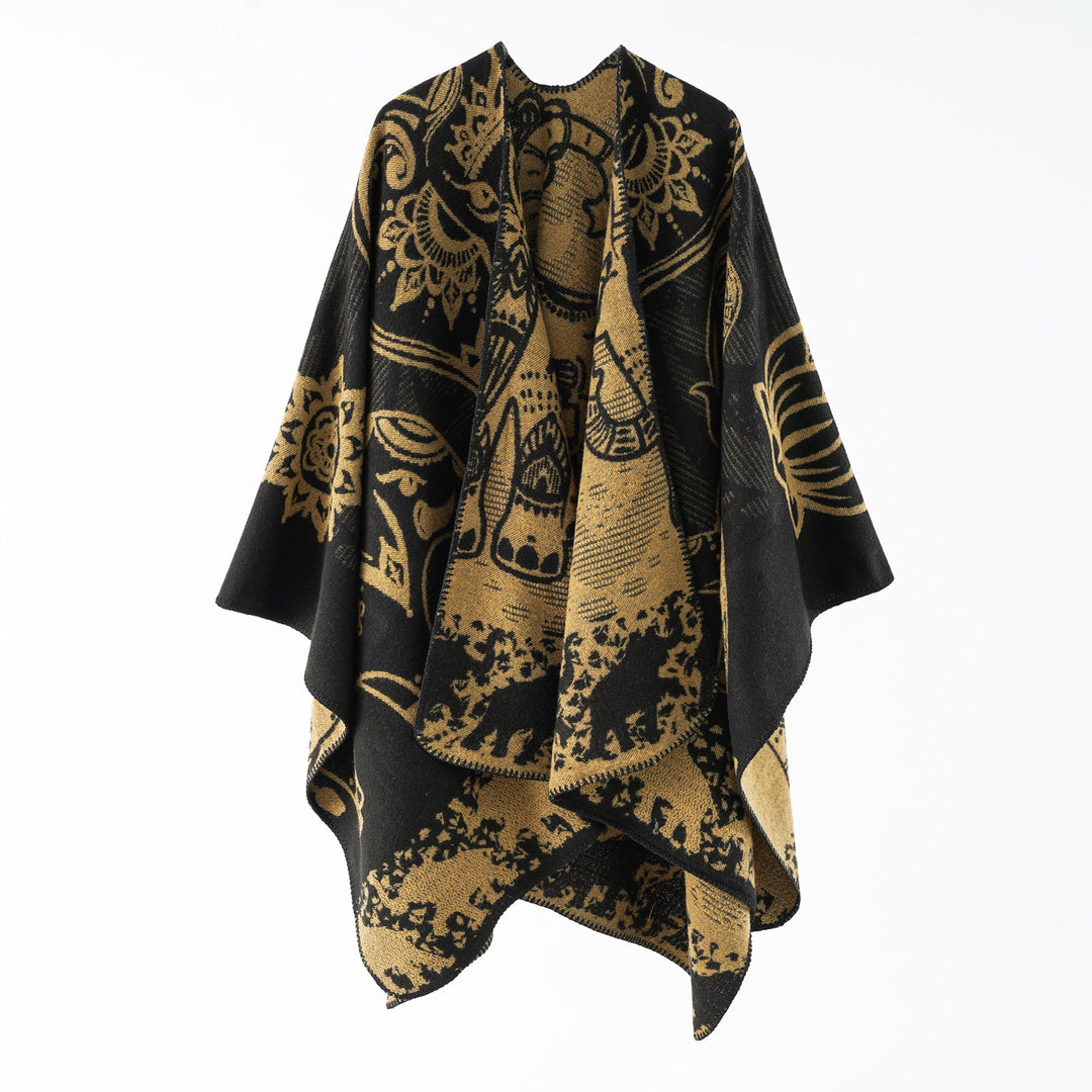 Women's Poncho with Floral Pattern and Fringes