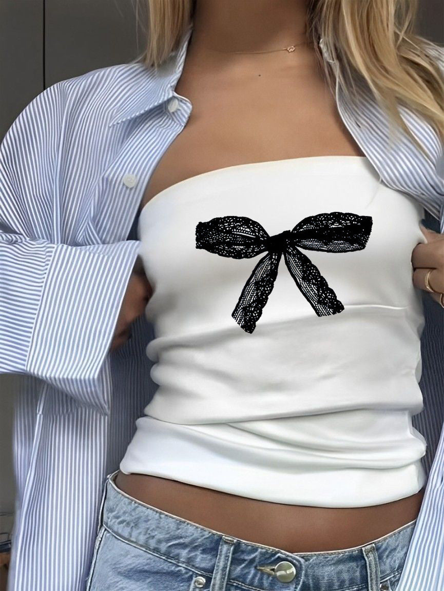 Women's Bandeau Top with Eye-Catching Statement Print EB