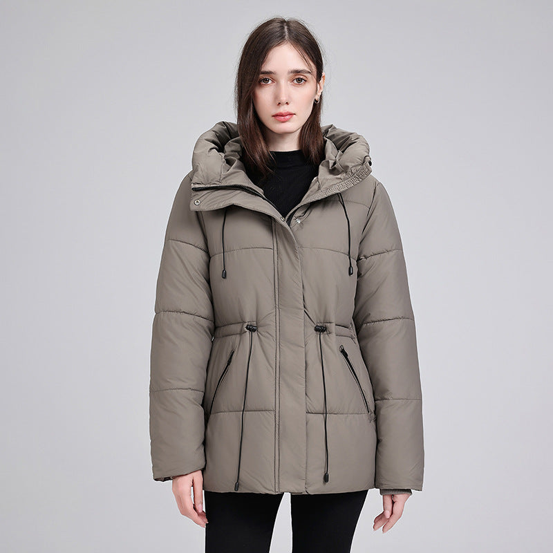 Women's Padded Hooded Parka with Adjustable Drawstring and Ribbed Cuffs