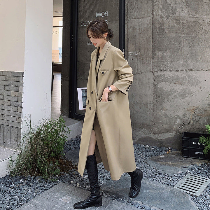 Women's Double-Breasted Oversized Trench Coat with Lapels and Extended Cut