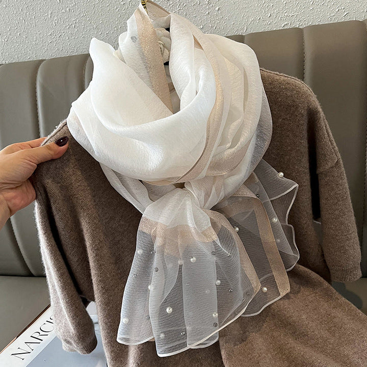 Elegant Scarf Decorated with Pearls