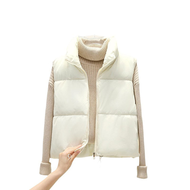 Women's Ultralight Short Padded Vest with High Stand-Up Collar and Drawstring