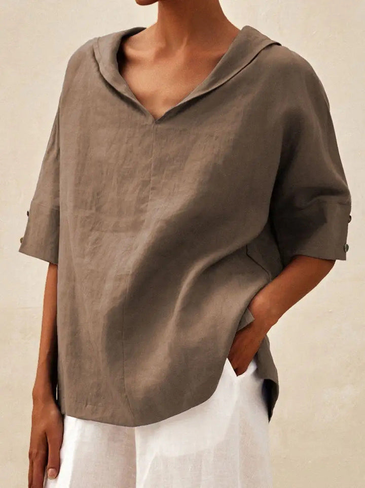 LINEN BLOUSE WITH V-NECK FOR WOMEN