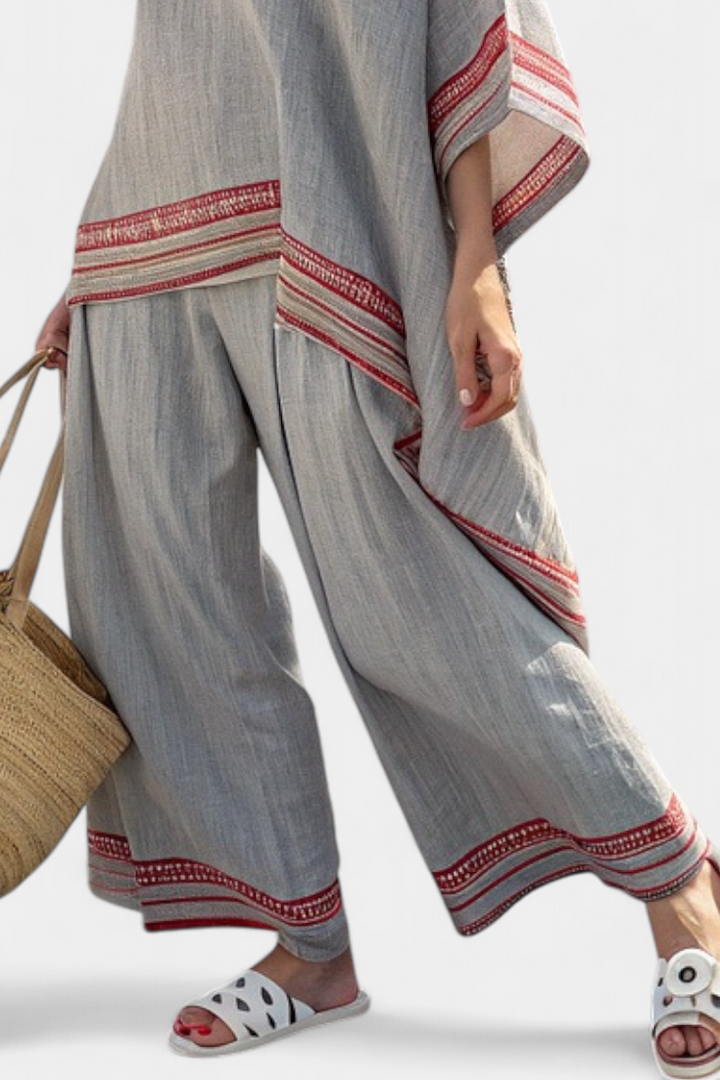 Daelric | Sophisticated Asymmetrical Blouse & Ethnic Wide-Leg Pants