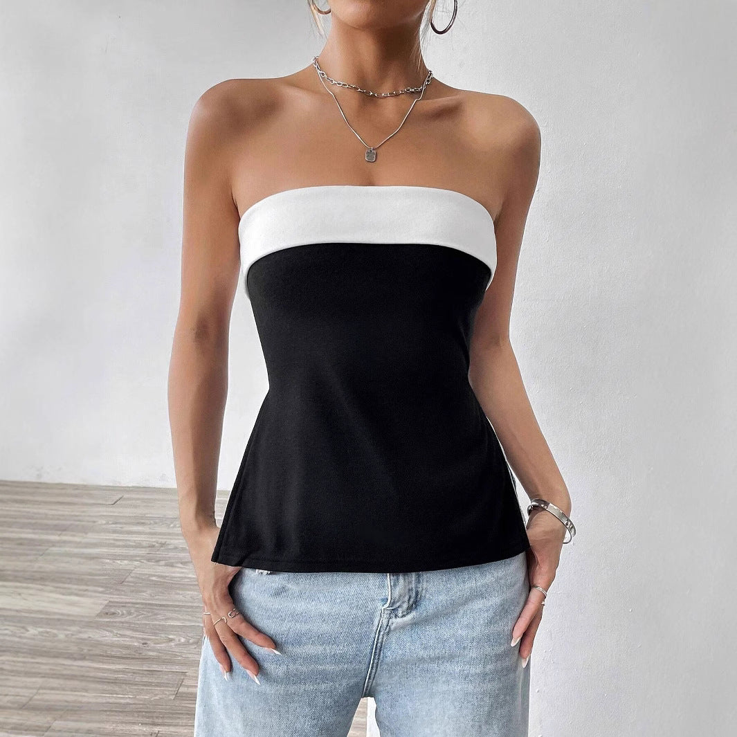 Women's Bandeau Top with Elegant Color Block Design EB