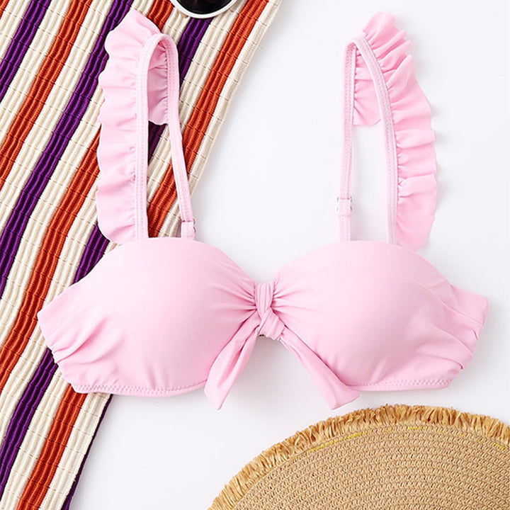 Women's Bikini Top with Fringed Straps and Knot Detail EB