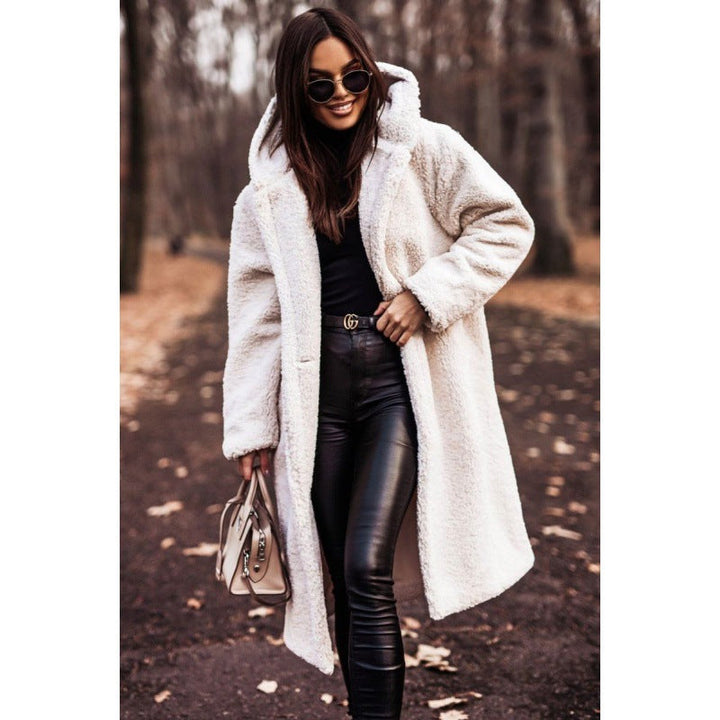 Women's Teddy Coat with Hood and Large Buttons