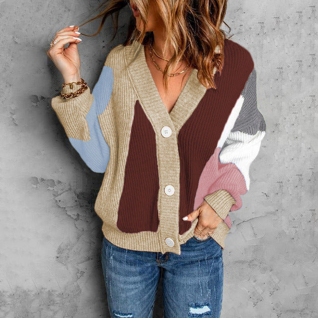 Contrast Color Knit Cardigan