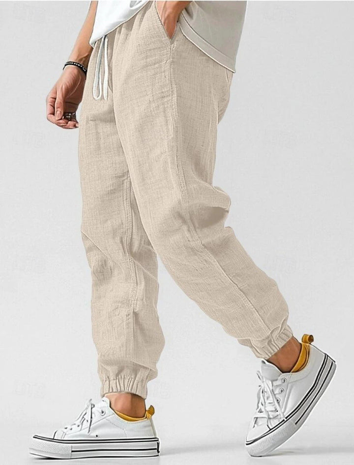 Men's Relaxed Fit Casual Pants with Elastic Waist & Pockets