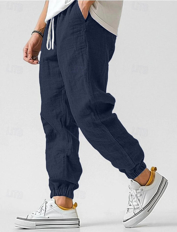Men's Relaxed Fit Casual Pants with Elastic Waist & Pockets