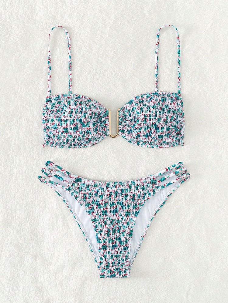 Women's Bikini with Tied Sides and Fashionable Ruffle Design EB