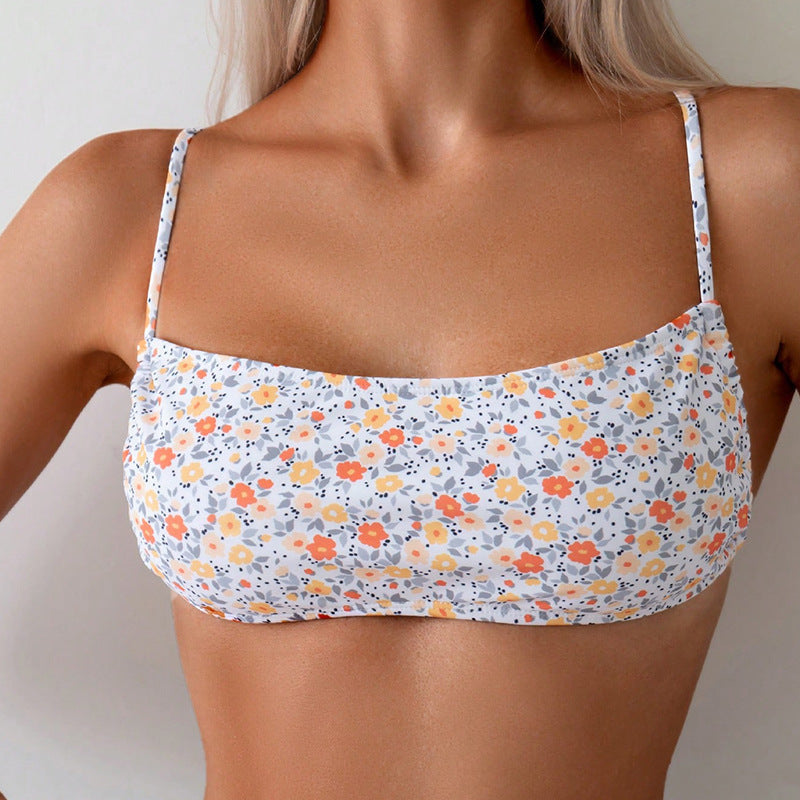 Women's Bikini Top with Adjustable Straps and Floral Print EB