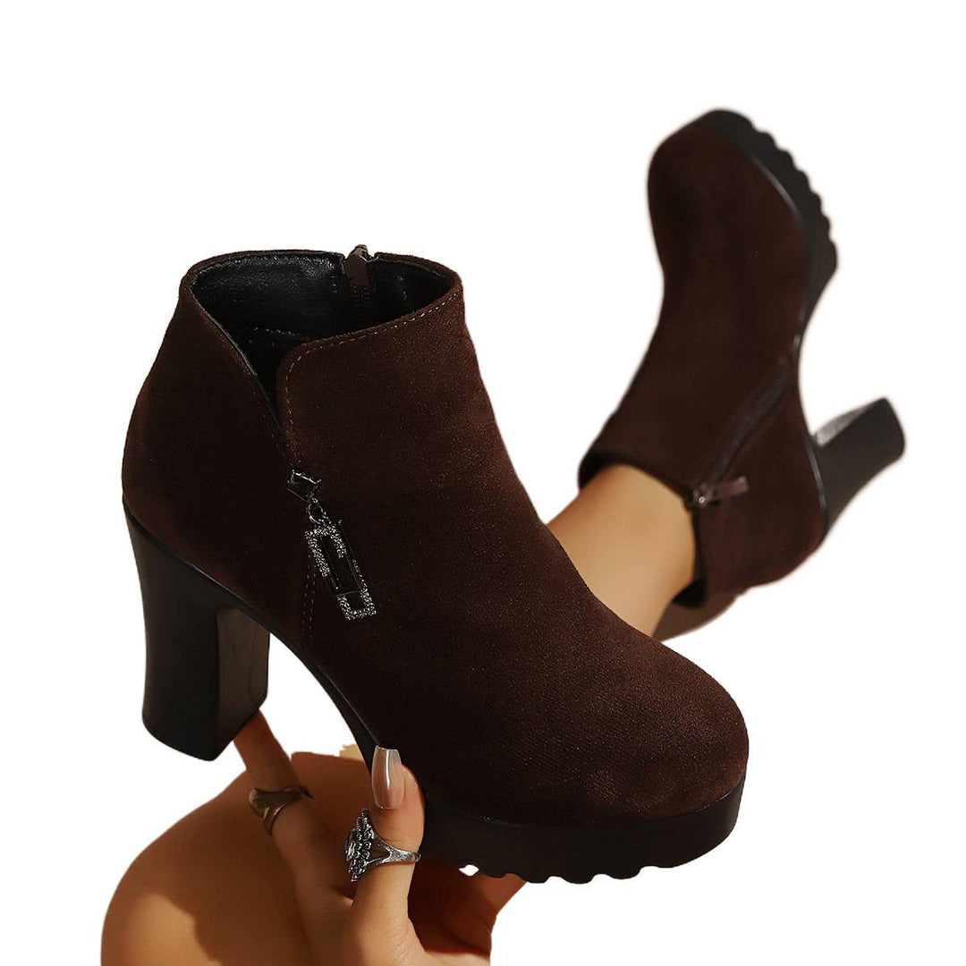 Women's Ankle Boots with Moderate Block Heel and Zipper