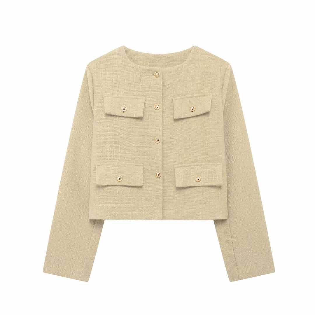 Women's Elegant Textured Cropped Button-Up Jacket