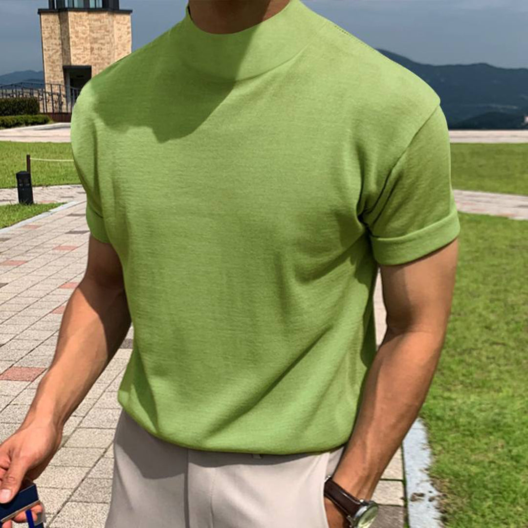 Men's High Collar Short Sleeve T-Shirt for Effortless Style