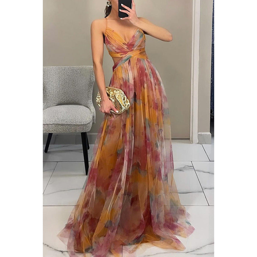 Women's Evening Dress with Flowing Chiffon and Elegant Wrap Look EB