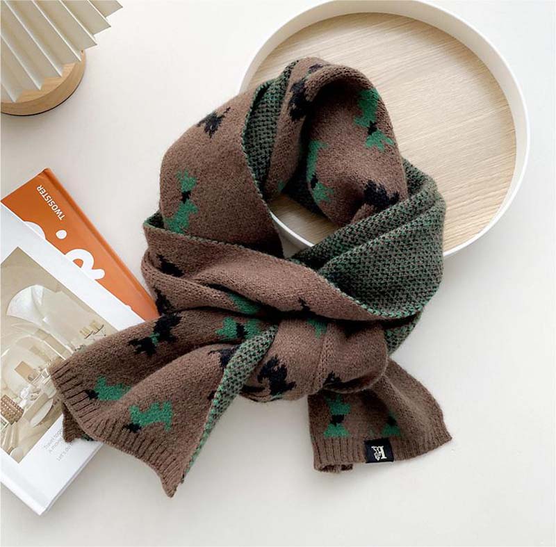 Knitted Scarf with Puppy Pattern