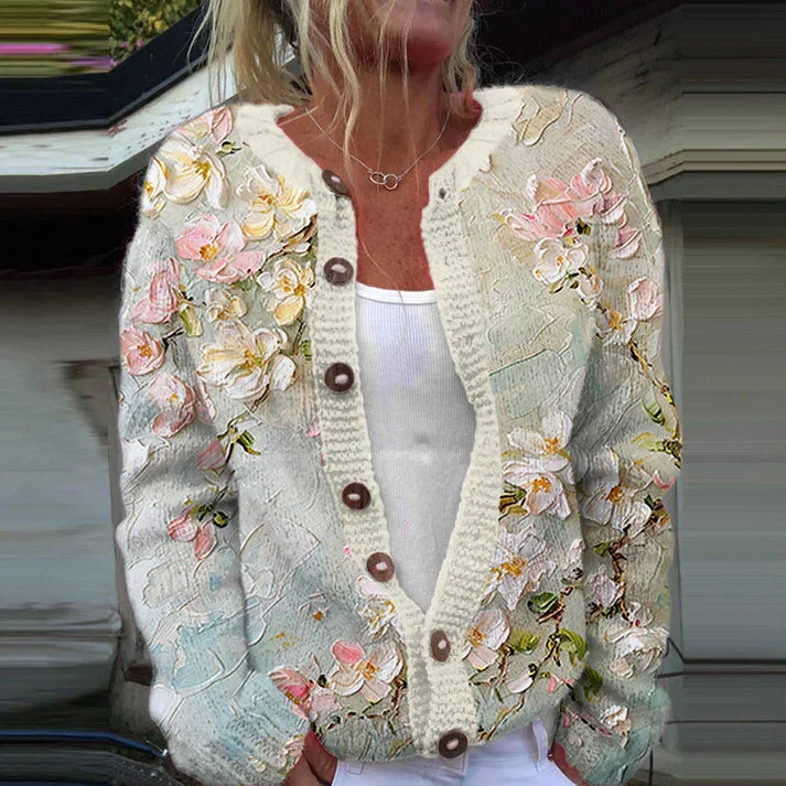 Gilly - Vintage Floral Cardigan With Button