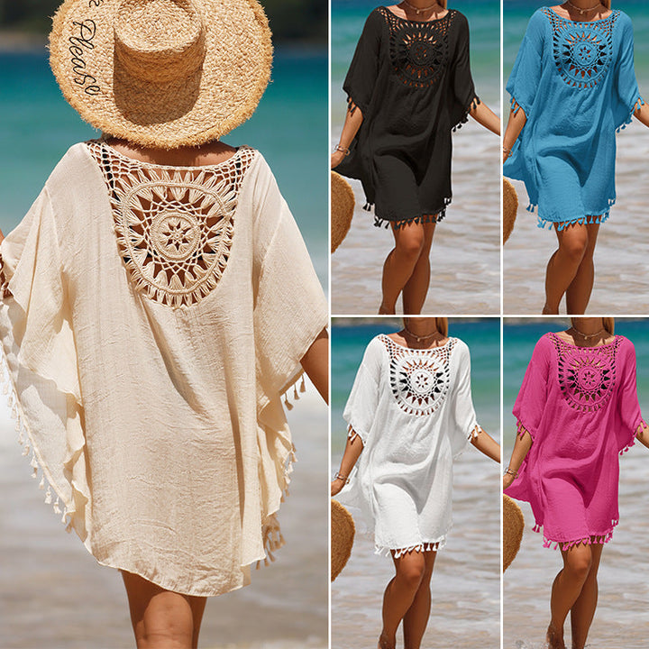 Crochet Beach Dress with Fringe Hem for Women