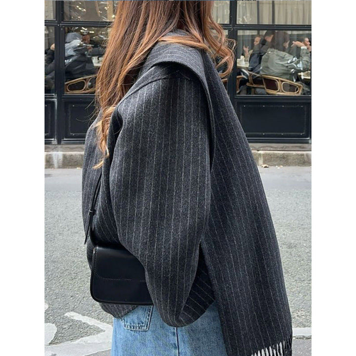 Women's Oversized Pinstripe Jacket with Scarf – Jacquetta