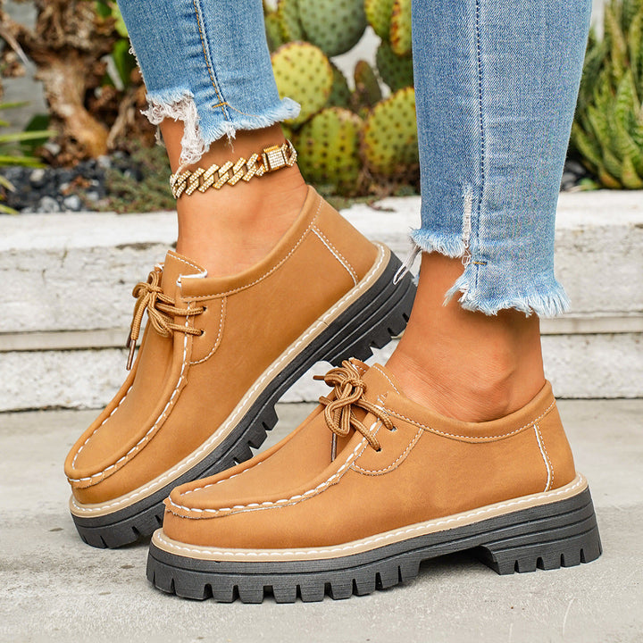 Women's Comfortable Leather Lace-Up Shoes with Non-Slip Sole and Practical Lacing EB