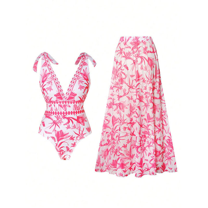 Women's Swimsuit with Floral Design and Matching Maxi Skirt EB
