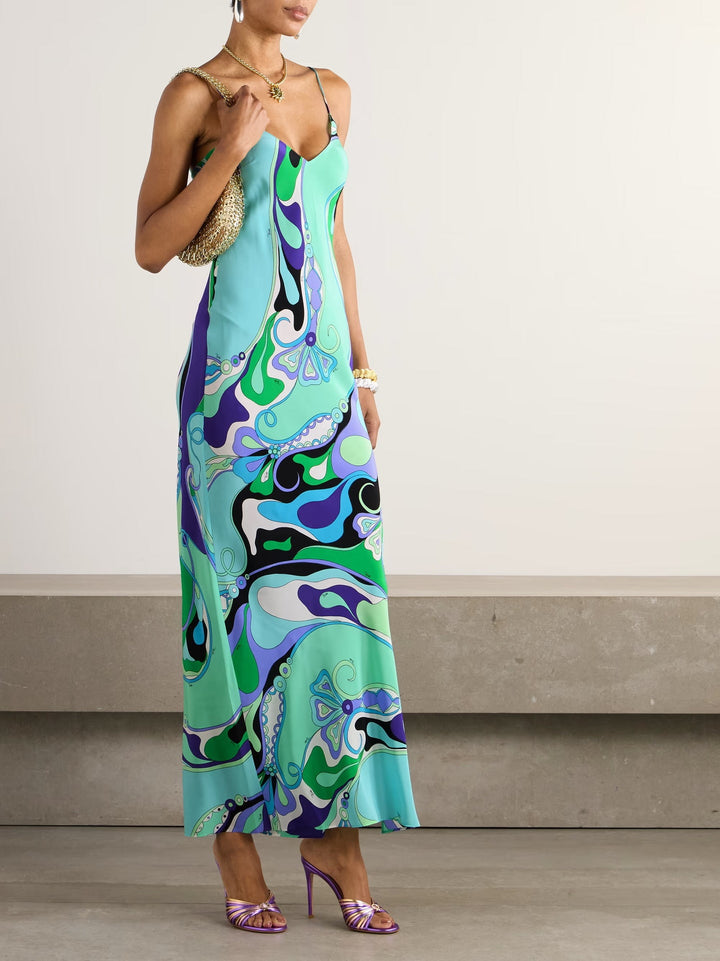 Marmo Printed Satin Maxi Dress
