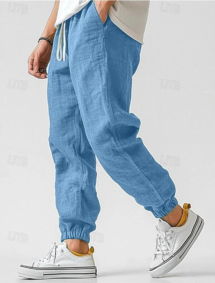 Men's Relaxed Fit Casual Pants with Elastic Waist & Pockets