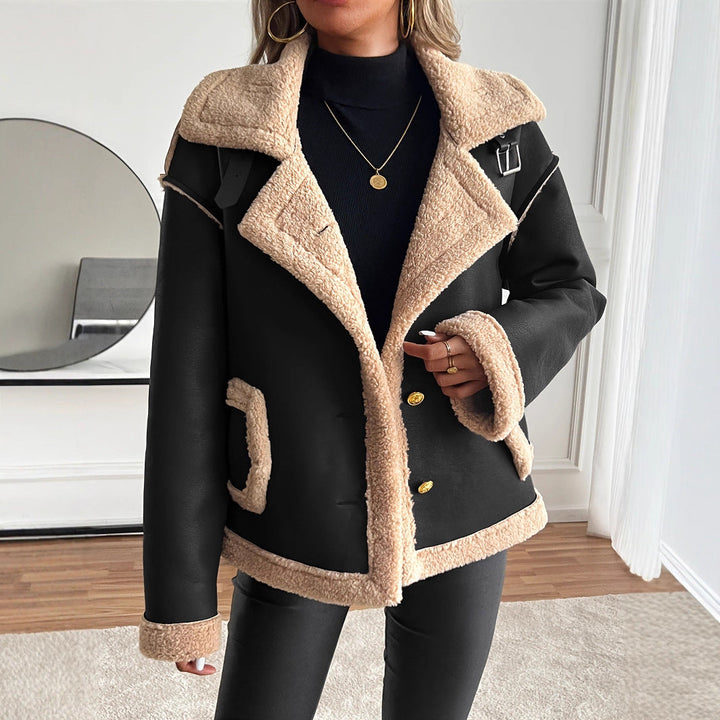 Women's Teddy Fur Jacket with Button Placket and Side Pockets