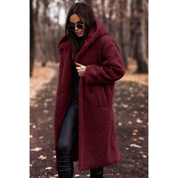 Women's Teddy Coat with Hood and Large Buttons