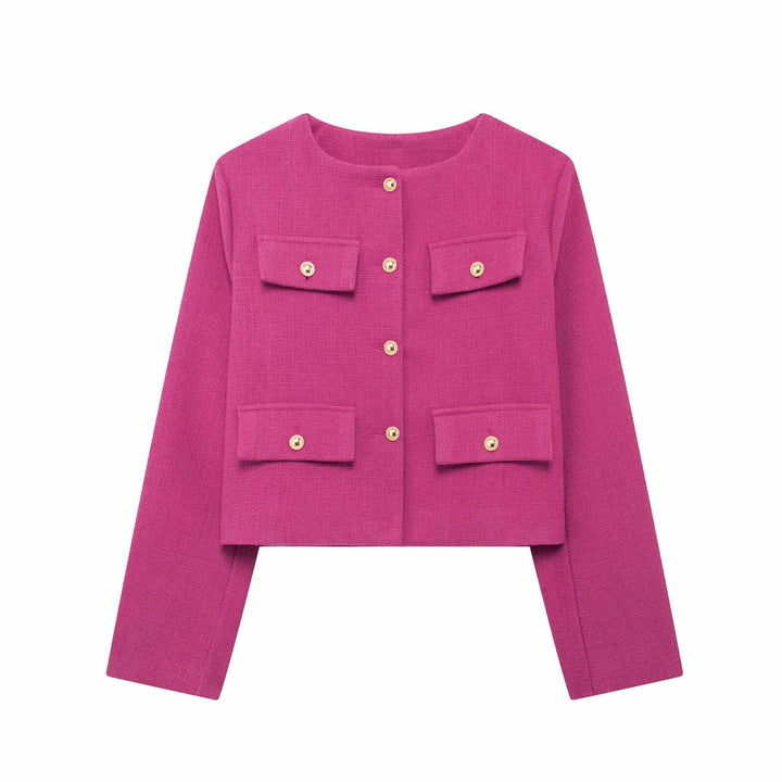 Women's Elegant Textured Cropped Button-Up Jacket