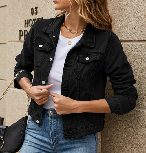 Elegant Short Denim Jacket for Women – Buttoned Casual Everyday Style
