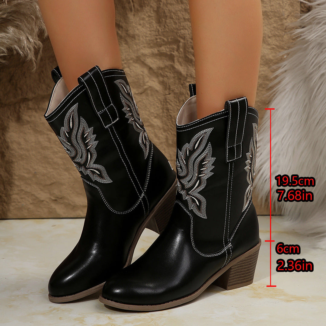 Women's Western Ankle Boots with Block Heel