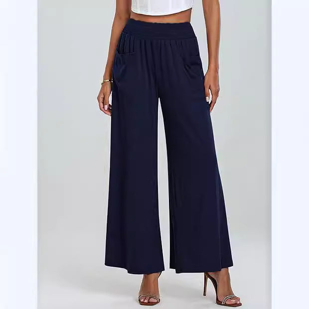 Women's Comfortable Loose-Fitting Leisure Pants with Elastic Waistband and Practical Side Pockets EB