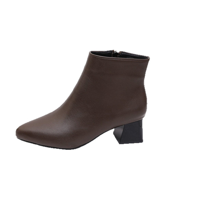 Women's Ankle Boots with Block Heel and Zipper