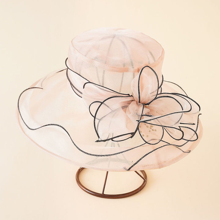 Women's Sun Hat with Fine Mesh Structure and Bow Elements