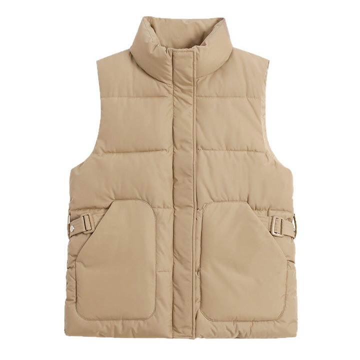 Women's Padded Utility Vest with Stand-Up Collar and Large Flap Pockets