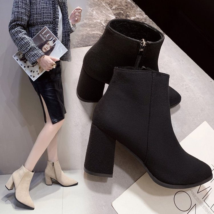 Women’s Ankle Boots with Block Heel and Zipper
