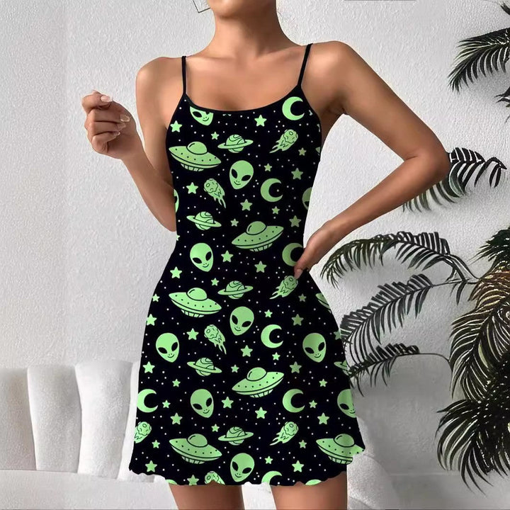 Playful Print Mini Dress with Spaghetti Straps – Perfect for Summer Outings