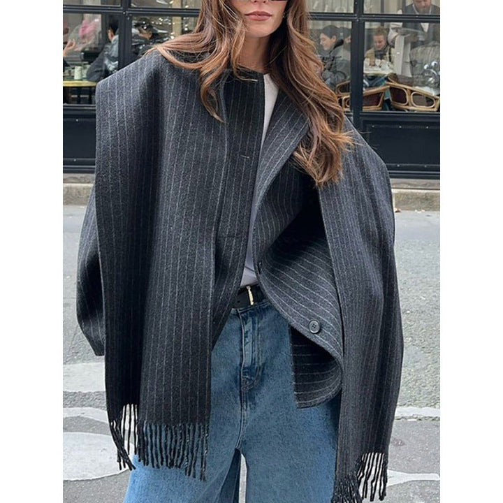 Women's Oversized Pinstripe Jacket with Scarf – Jacquetta