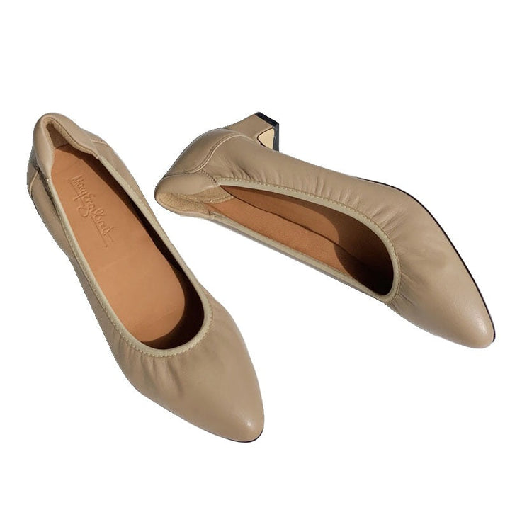 Ladies' Comfortable Pointed Ballet Flats with Flexible Block Heel EB