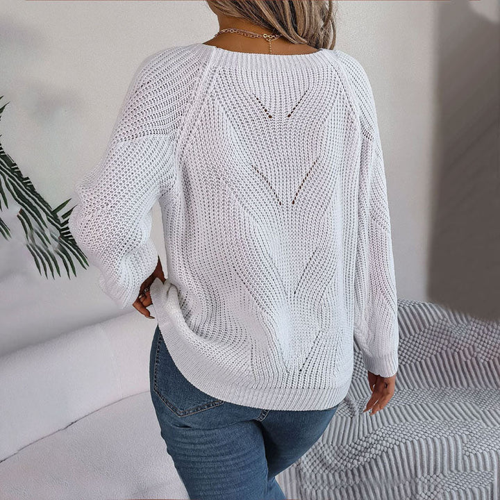 Women's Open-Knit Pullover Sweater with Balloon Sleeves