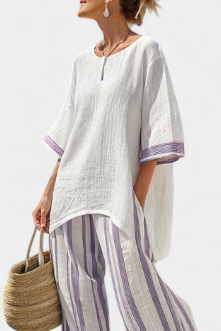 Luxmere | Comfortable Relaxed Blouse & Striped Bamboo Pants