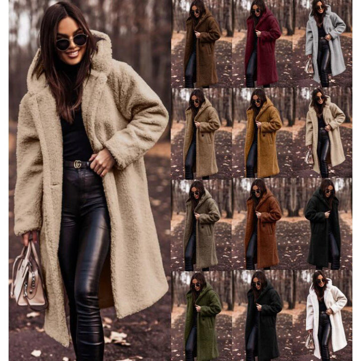 Women's Teddy Coat with Hood and Large Buttons
