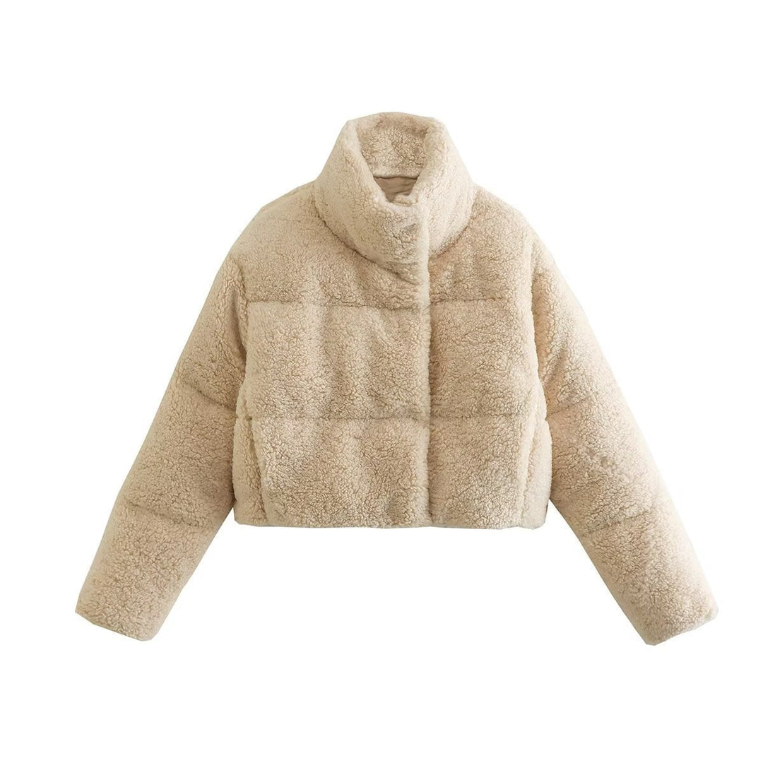 Ladies Teddy Jacket Short with High Collar and Side Pockets