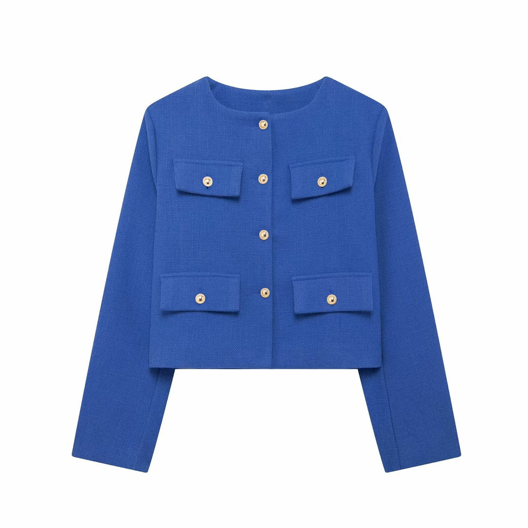 Women's Elegant Textured Cropped Button-Up Jacket