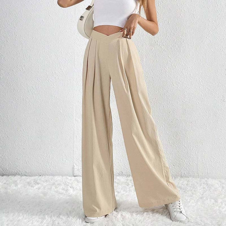 Elegant Light Beige Wide-Leg Pants for Women – Comfortable, High-Waisted