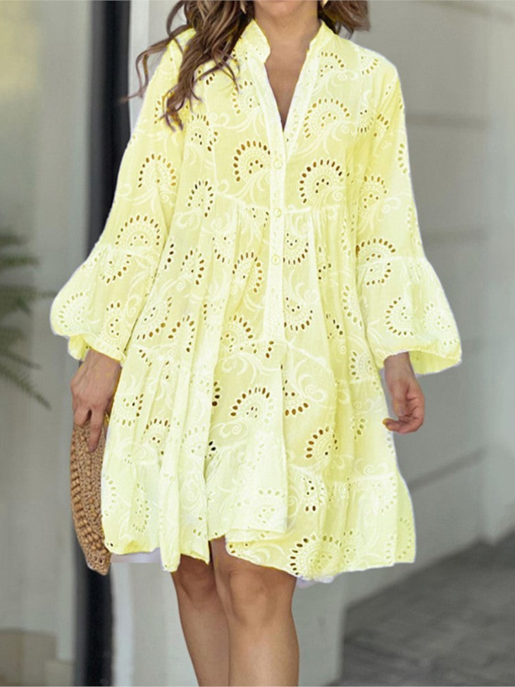 Gala | Mini dress for women with lace embroidery and ruffles