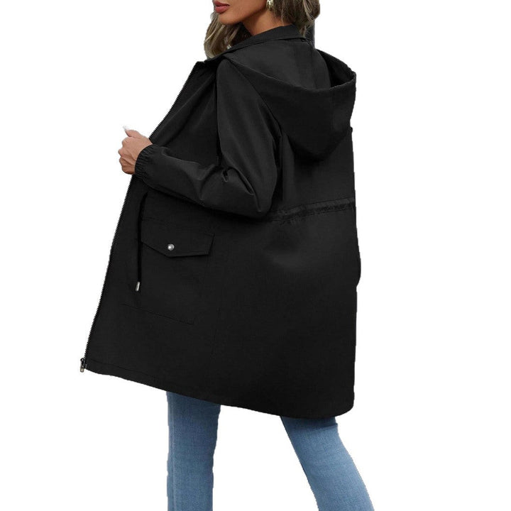 Women's Water-Resistant Transitional Jacket with Waist Drawstring and Hood