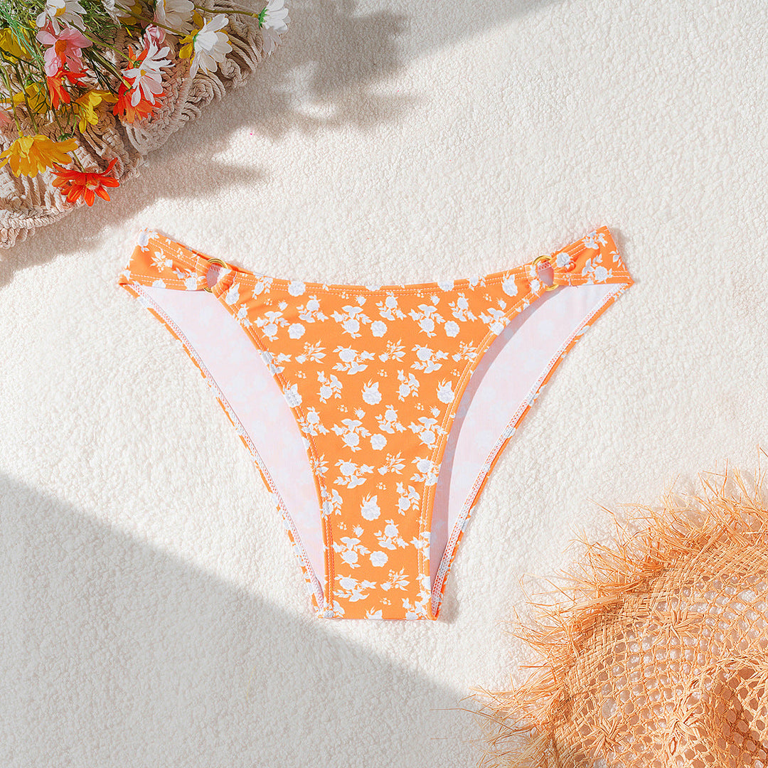 Women's Bikini Bottoms with Floral Design and Golden Accents EB